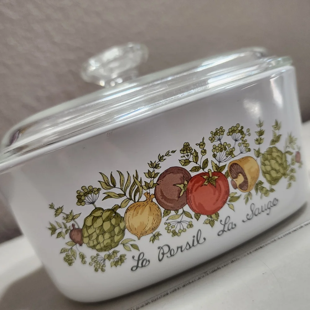 Vintage Corning Ware LE PERSIL LA SAUGE A-1 1/2 -B 1 1/2 w/ Pyrex A 7 C‎ Lid